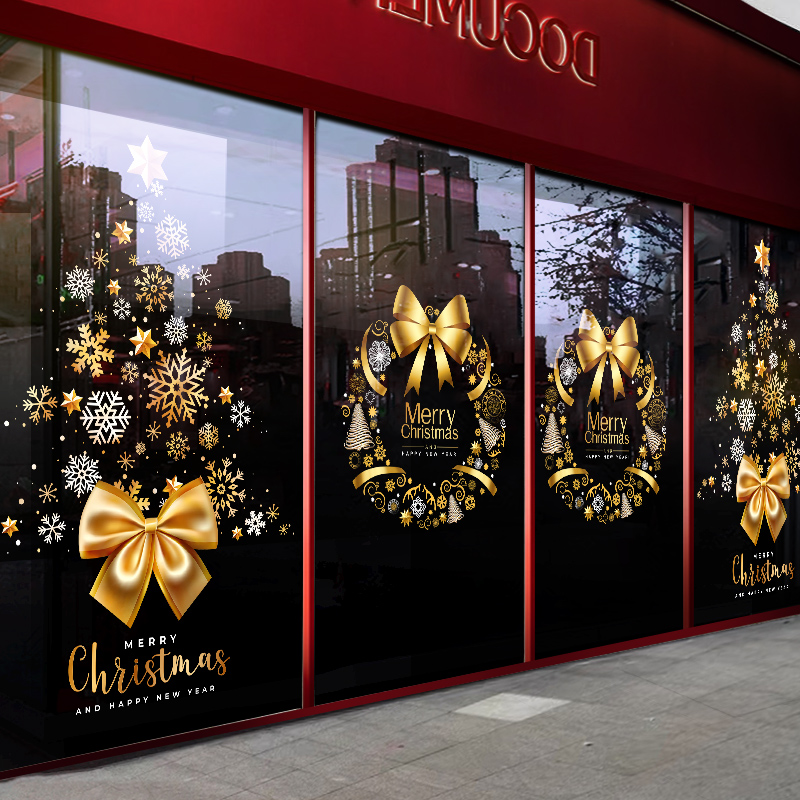 圣诞节装饰店铺橱窗玻璃贴纸纸