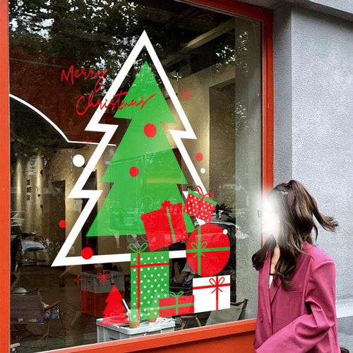 圣诞节装饰品圣诞树静电玻璃贴纸