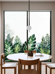 小绿色植物厨房阳台玻璃门贴纸浴室浴室窗户贴纸装饰植物窗户格栅