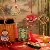 新年香囊福袋挂件双面刺绣五福香包空袋挂脖荷包挂件国风纳福平安