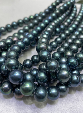 丝麦尔珠宝淡水爱迪生黑色圆形强光微瑕10-11mm珍珠项链半成品diy