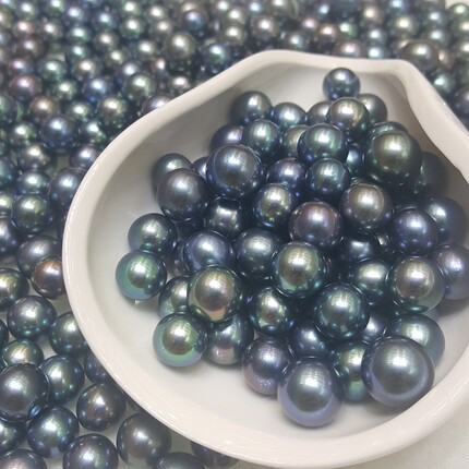 丝麦尔珠宝近正圆微瑕孔雀绿9-10mm淡水珍珠裸珠散珠diy珍珠首饰