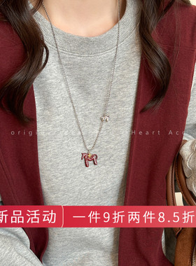 红色小马吊坠项链女本命年气质高级感毛衣链冬季新款小众设计配饰