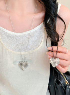 银色爱心长款项链女2025新款小众高级感毛衣链ins风气质百搭配饰