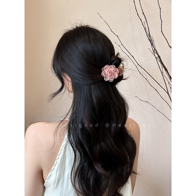 山茶花小号发夹女小众高级感发量少抓夹半扎发鲨鱼夹新款夹子发饰