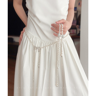 韩国蝴蝶珍珠腰带女甜美百搭装饰细腰链轻奢高级感配裙子收腰配饰
