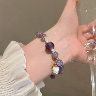 紫水晶铃兰花串珠手链女款2025新款高级感手饰森系小清新百搭手串