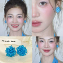 清凉感蓝色串珠耳钉女气质小众耳环艺术生耳夹夏天度假耳饰 显白