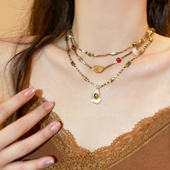 美式 毛衣链配饰轻奢小众高级感颈链 复古虎眼石吊坠项链女2026新款