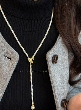 轻奢土星珍珠串珠项链女款小众高级感气质大气抽拉毛衣链秋冬配饰