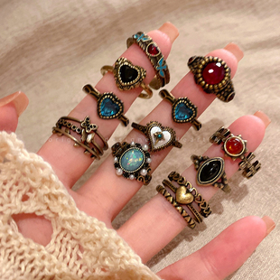 中古vintage开口戒指女复古民族风叠戴食指戒小众设计感古着指环