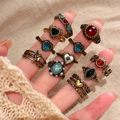 中古vintage开口戒指女复古民族风叠戴食指戒小众设计感古着指环