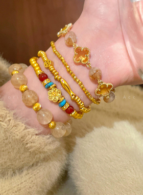 新中式古法沙金串珠手链女2025新款复古高级叠戴手串轻奢精致手饰