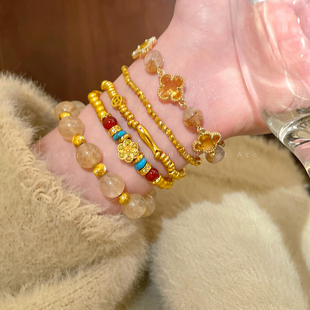 新中式古法沙金串珠手链女2025新款复古高级叠戴手串轻奢精致手饰