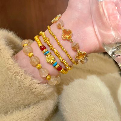 新中式古法沙金串珠手链女2025新款复古高级叠戴手串轻奢精致手饰