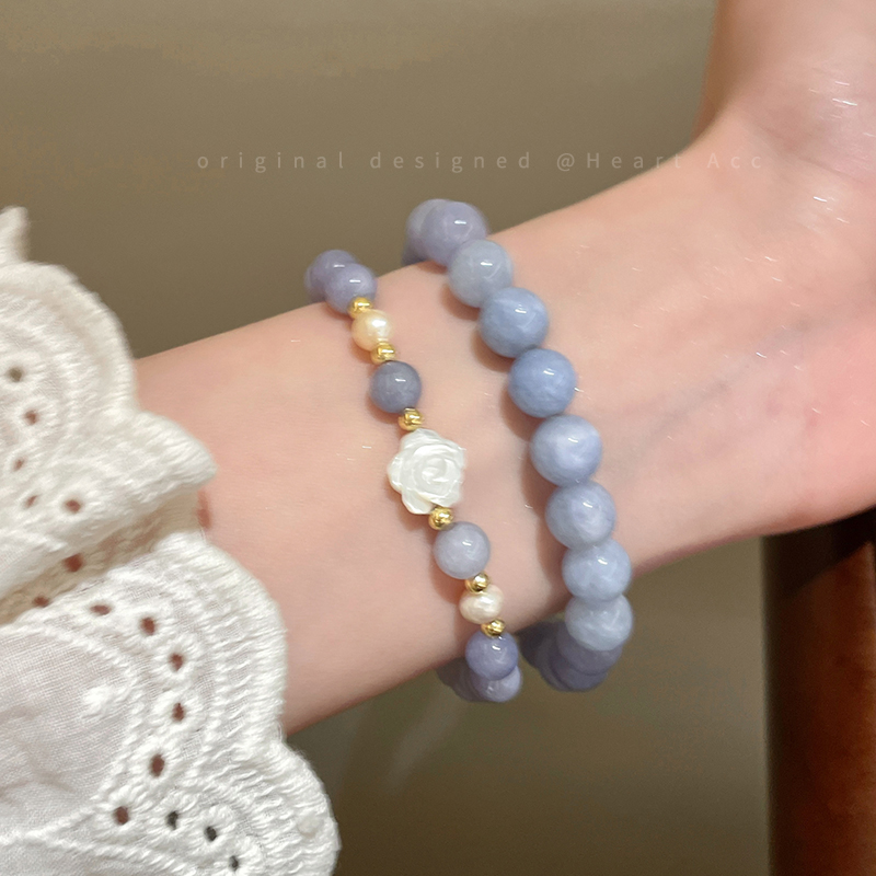 海蓝宝山茶花串珠手链女学生闺蜜叠戴手串ins小众设计感洋气手饰