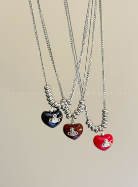 西太后土星爱心串珠项链女甜酷辣妹叠戴毛衣链小众独特设计感配饰