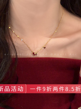 红色爱心小马吊坠项链女轻奢高级感气质毛衣链本命年时尚百搭配饰