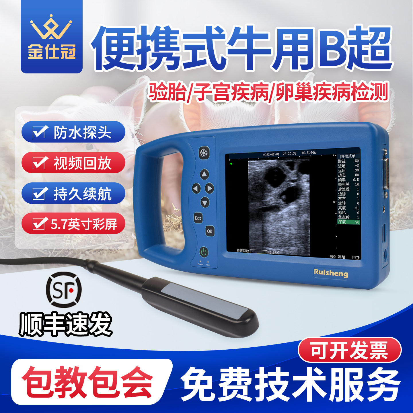 兽用b超机猪牛羊排卵测定仪器犬检测怀孕B超彩屏牛用超声b超机