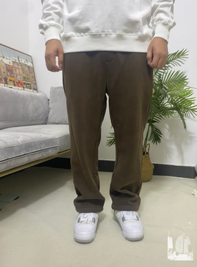 秋冬搭配AJ裤子男解构直筒垂感咖色加绒卫裤男款宽松休闲长裤潮牌