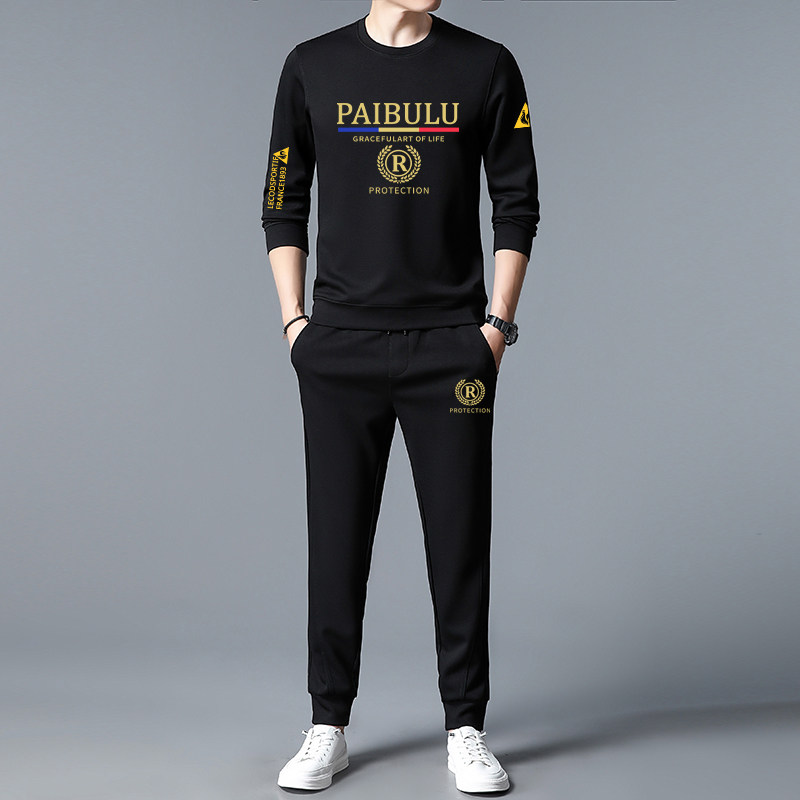 秋冬款休闲套装男士加绒加厚卫衣卫裤男装百搭帅气一套运动服秋季