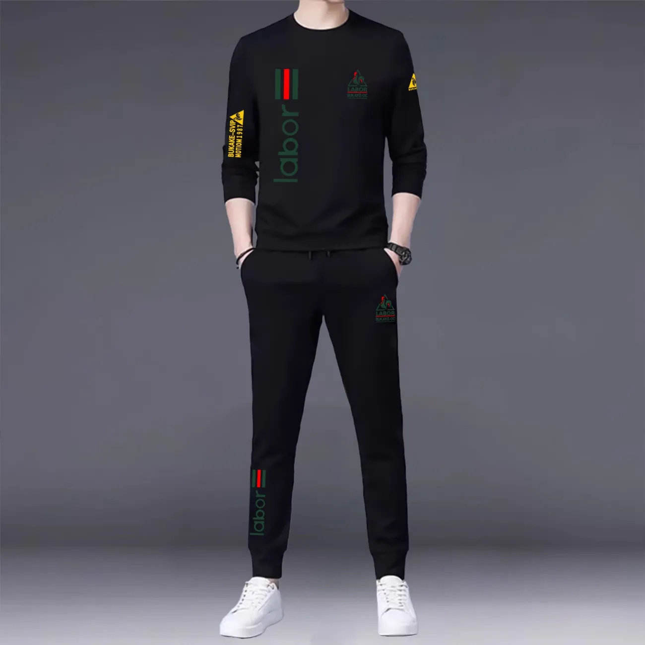 秋季休闲套装男加绒加厚秋冬款男装卫衣直筒卫裤名牌运动服两件套