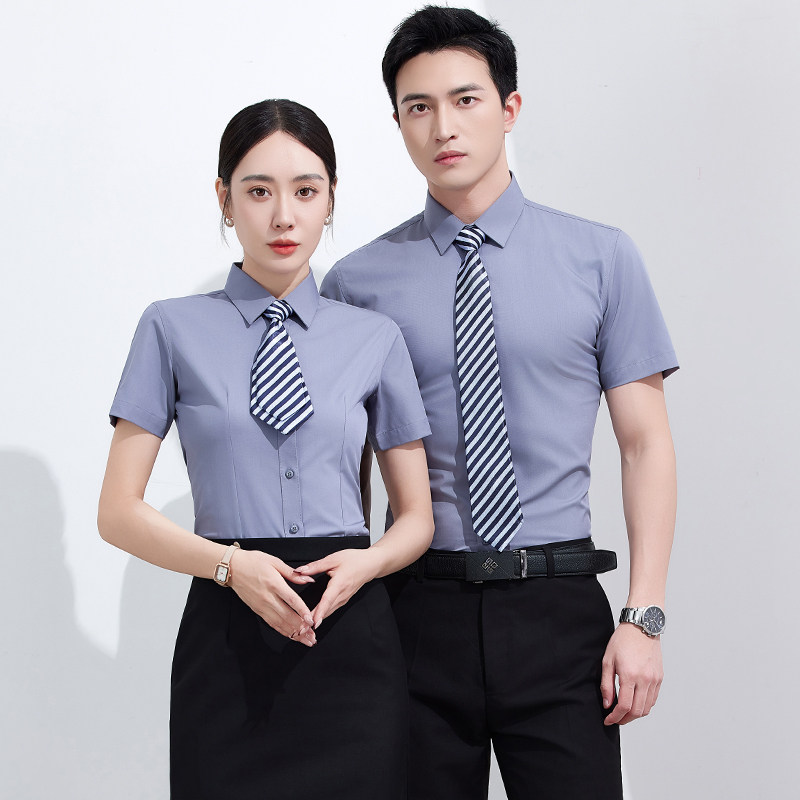 多色男女同款职业装衬衫短袖套装销售衬衣长袖工作服定制刺绣LOGO