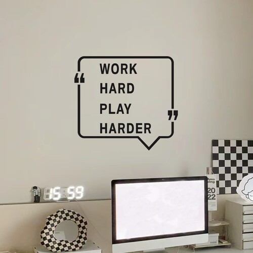 英文励志名言WORK HARD PLAY HARDER书房工作室背景墙装饰贴纸