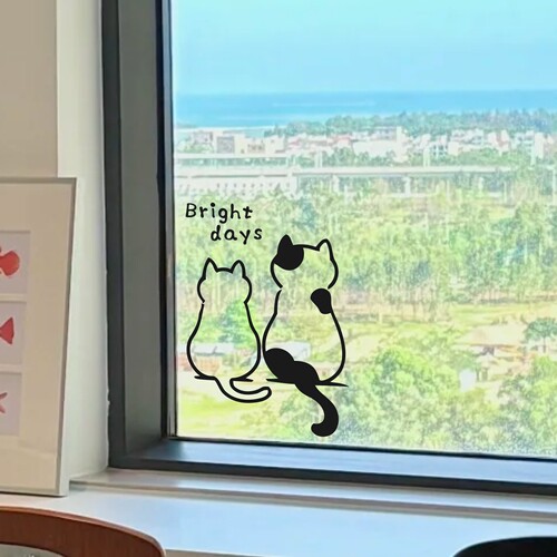 闪亮的一天两只可爱小猫背影创意橱窗玻璃门窗户家居装饰贴纸