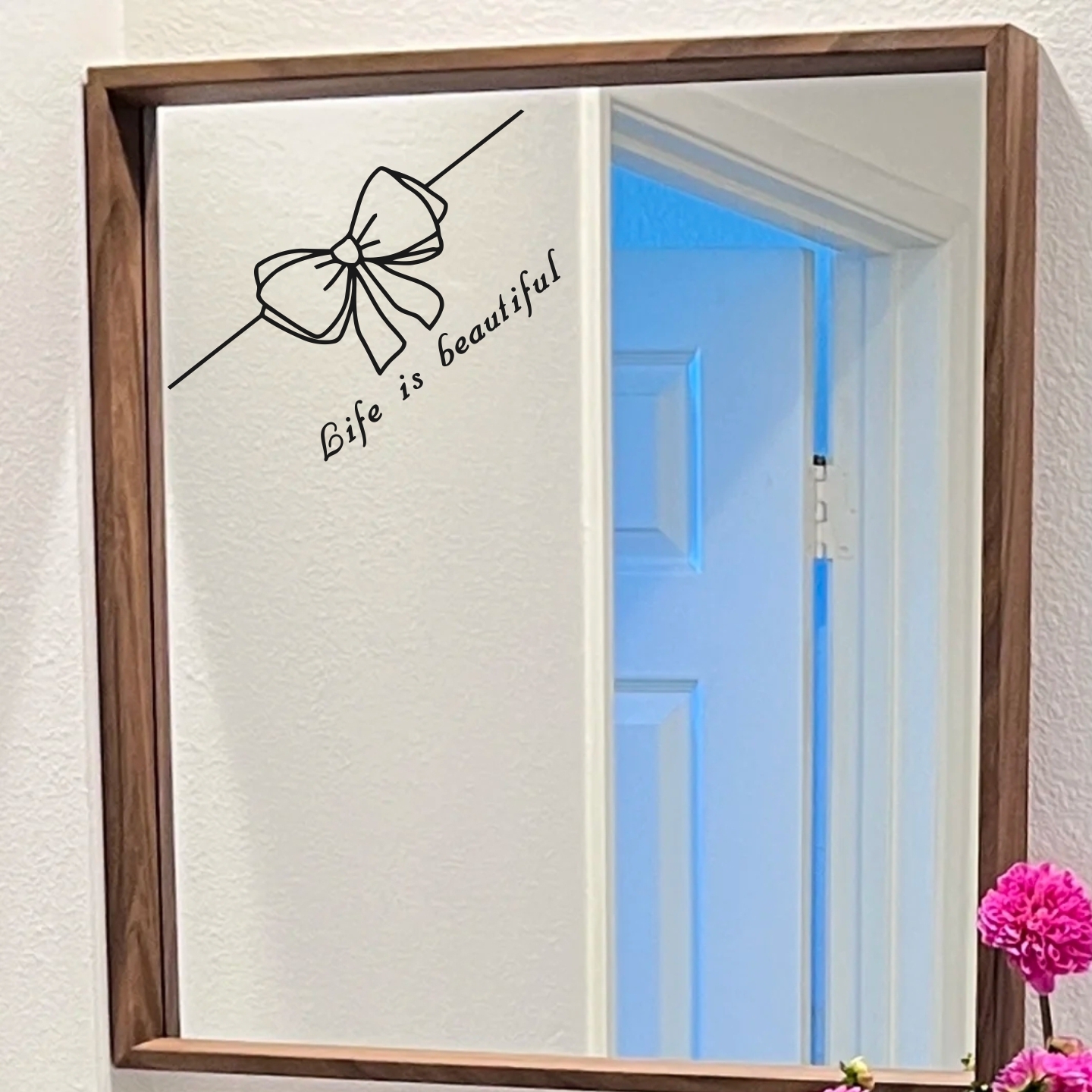 Life is beautiful 蝴蝶结创意家居装饰贴纸 镜子窗户玻璃门装饰