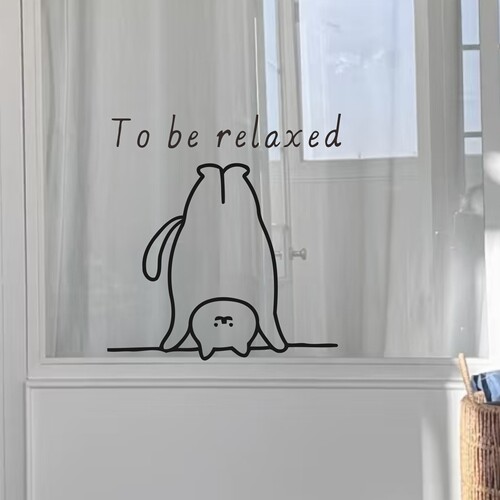 可爱呆萌倒立的猫咪To be relaxed 创意玻璃门橱窗镜子装饰贴纸