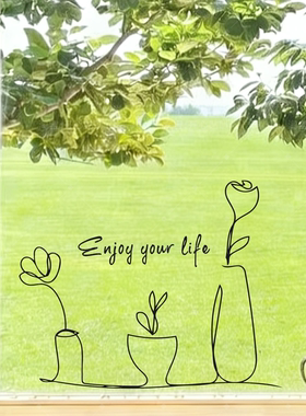 ins简约风线条画enjoy life创意玻璃门橱窗镜子氛围感装饰贴纸画