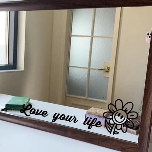 Love your life励志英文小花朵图案创意镜子玻璃门家居装饰贴纸