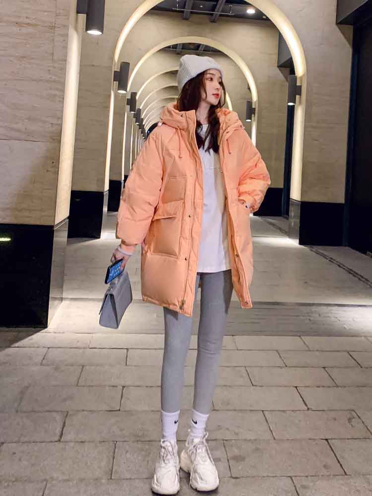橘色羽绒服女中长款2021年冬新款时尚爆款小个子茧型