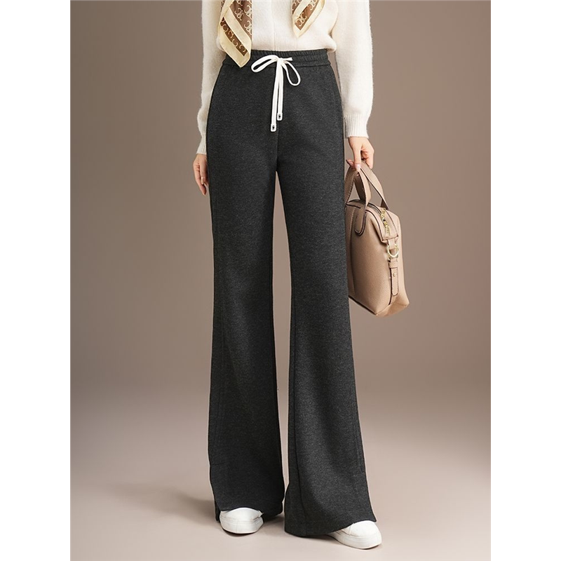深灰色垂坠感微喇开叉休闲裤女秋冬新款百搭显瘦直筒拖地裤喇叭裤