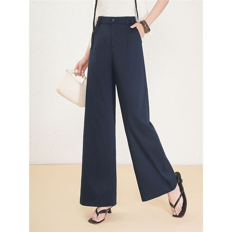 薄款松紧腰直筒阔腿裤休闲女裤子夏日松弛感今年流行垂感西装长裤