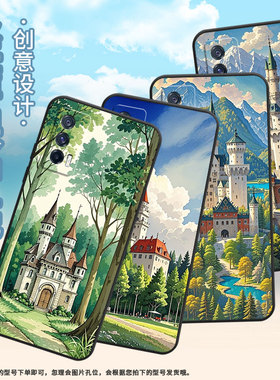 适用vivoY17手机壳Y17s防摔V2350黑色viviY22高级感Y21商务湖泊边城堡简约V2027保护套Y27硅胶Y29时尚软壳