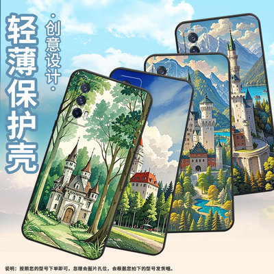 适用vivoY17手机壳Y17s防摔V2350黑色viviY22高级感Y21商务湖泊边城堡简约V2027保护套Y27硅胶Y29时尚软壳