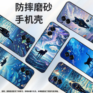 适用OPPOOA57S手机壳4G2022国外PFTM20硅胶0pp0A58x纯黑色CPH2577高级A80/A74/A77防摔5G海面上的黑猫保护套