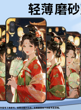 适用三星M01Core手机壳A8+防摔SamsungJ4Plus拿团扇少女SM-J610F三星A6s高级SM-G8870耐磨GalaxyA21s保护套