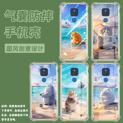适用MotoGPlay2023气囊壳MotorolaGStylus2025四角防摔GPlay手机壳摩托罗拉GPlay2021钓鱼猫个性保护套