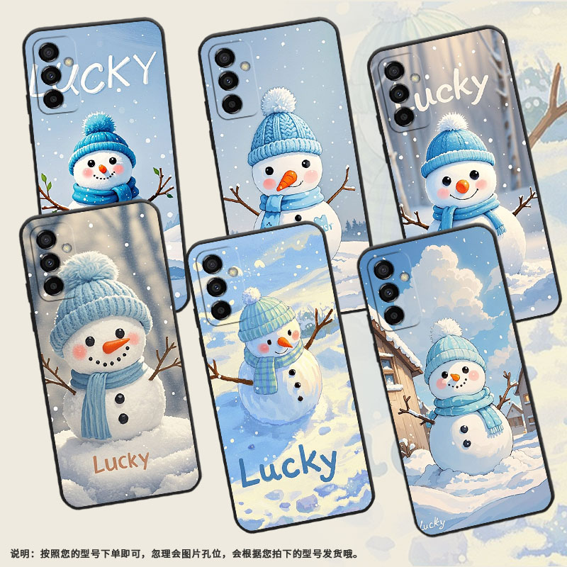 适用三星M02手机壳M04雪地上雪人SM-M105F全包边samsungM22磨砂壳M13防摔爆SM-M145F黑色M15硅胶M21s保护套