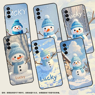 适用三星M02手机壳M04雪地上雪人SM M145F黑色M15硅胶M21s保护套 M105F全包边samsungM22磨砂壳M13防摔爆SM