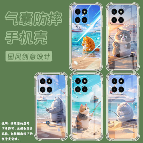 适用荣耀X6A手机气囊壳四角防摔荣耀X6s中国风荣耀X6钓鱼猫手机壳荣耀X6APlus高级Honor时尚全包保护套