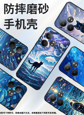 适用RealmeGTNeo6se手机壳GT大师探索版真我GT6防摔爆RMX3115海面上的黑猫硅胶GT5Pro商务X7Pro至尊版磨砂壳