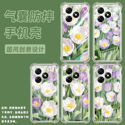 适用传音itels18pro手机气囊壳itels26ultra四角防摔itelp65c郁金香花丛手机壳男女款itelp65全包边保护套