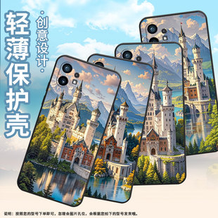 适用NothingPhone1手机壳商务防摔时尚A063工作硅胶雄伟的城堡男女款黑色NothingPhone1不掉色软壳保护套