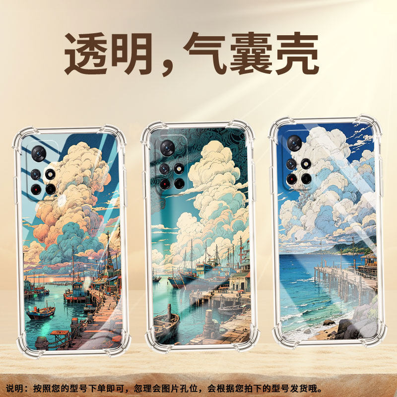 适用小米PocoM3Pro气囊手机壳商务小米PocoM7Pro四角防摔XiaomiPocoM5S手机壳PocoM4海边码头全包保护套