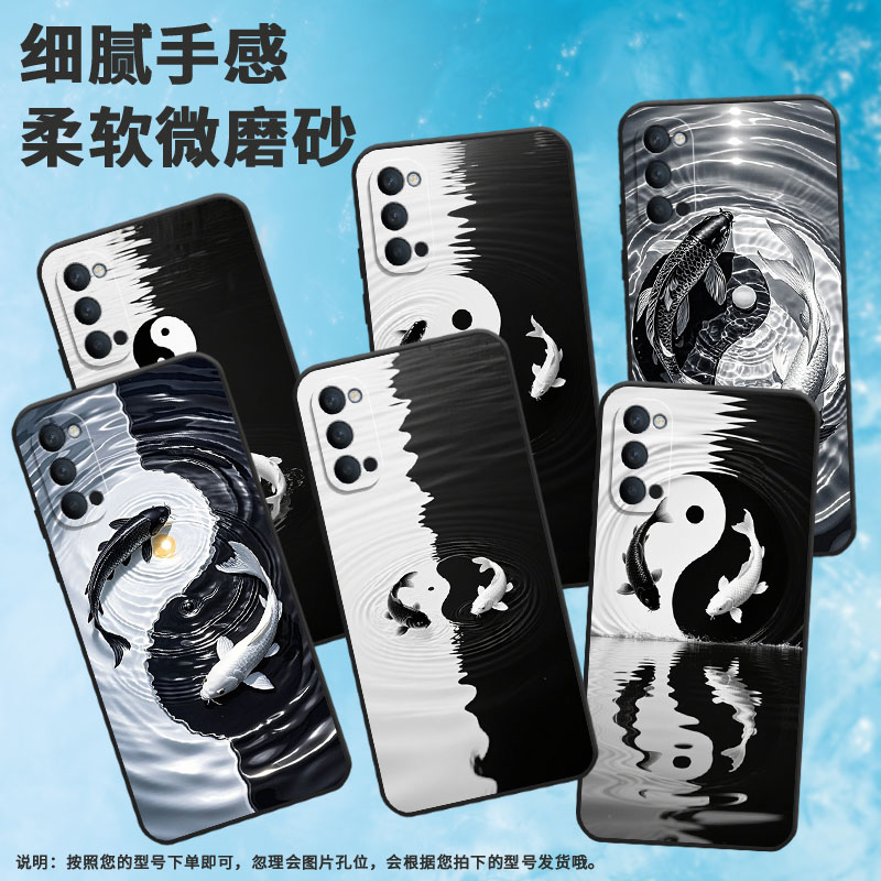 适用OPPOReno手机壳3元气版纯黑色PCCM00商务0pp0RenoAce保护套Ace2黑锦鲤戏水Reno4PCKM70硅胶Reno5软壳