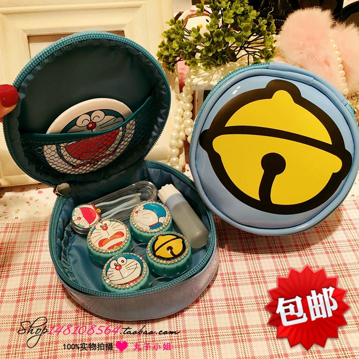 隐形近视眼镜盒可爱蓝胖子铃铛多隐形眼镜伴侣盒